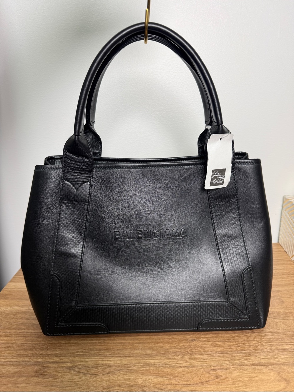 Balenciaga Leather Navy Cabas S Tote Bag in Black | NWT | AUTHENTIC